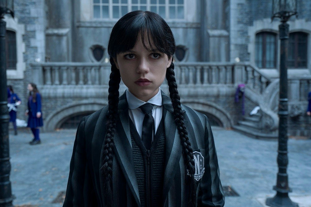 Wednesday Season 2 global successperson' 'school' 'uniform' 'braids' 'gothic' 'serious.