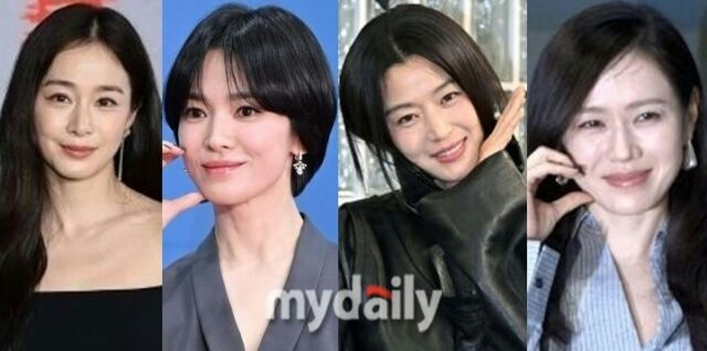 Kim Tae-hee Song Hye-kyo Jun Ji-hyun Son Ye-jin Returnpeople' 'four' 'actresses' 'smiling' 'portraits' 'collage.