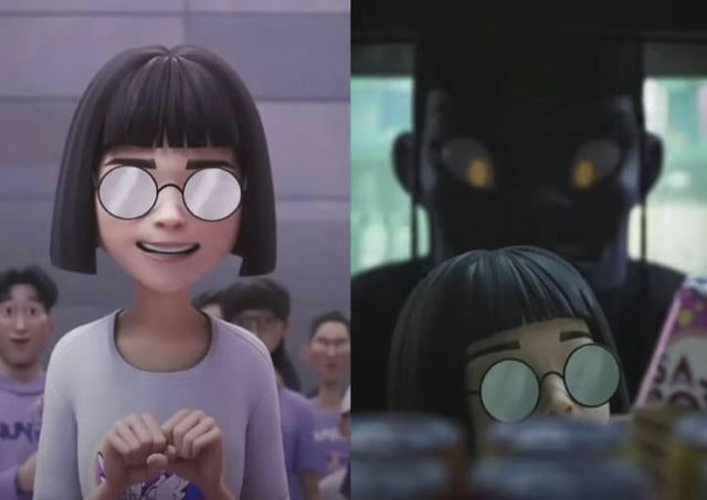 KPop Demon Hunters character deathspeople' 'cartoon' 'glasses' 'darkness' 'animation.