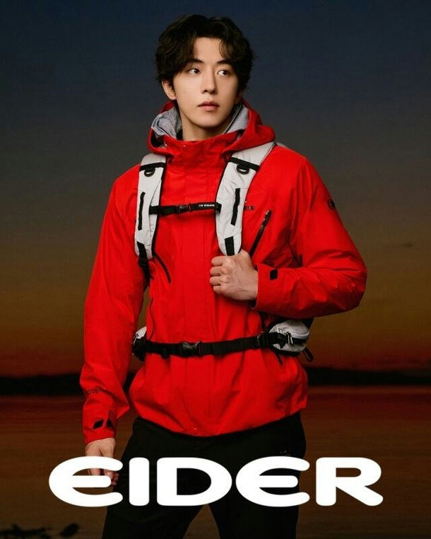 Nam Joo Hyuk Eider modelman' 'red' 'jacket' 'outdoor' 'backpack' 'advertisement.