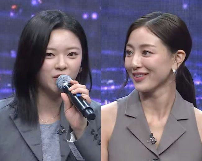 TWICE Kpop Demon Hunters Take Downpeople' 'two' 'microphone' 'smiling' 'gray.