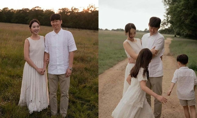 Park Ji-sung Kim Min-ji first fightpeople' 'family' 'outdoors' 'white' 'grass.