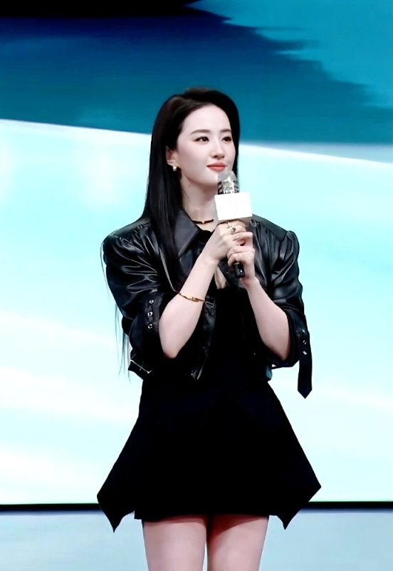 Liu Yifei public appearancewoman' 'roses' 'bouquet' 'leatherjacket.