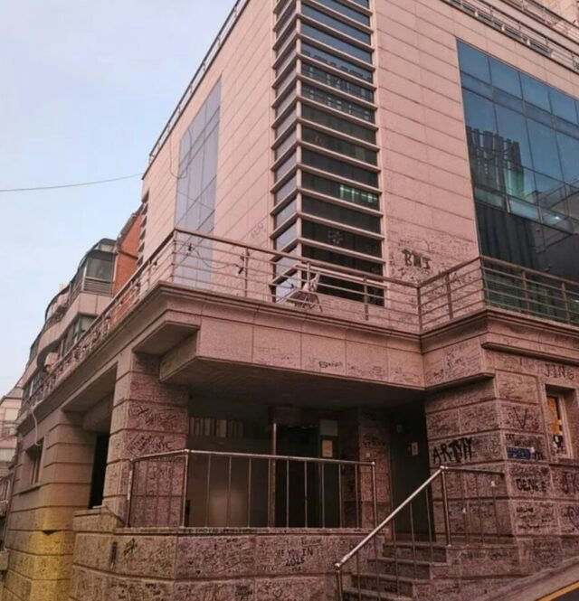 BTS ARMY TXT MOA graffiti controversypeople' 'none' 'building' 'graffiti' 'stairs' 'windows.