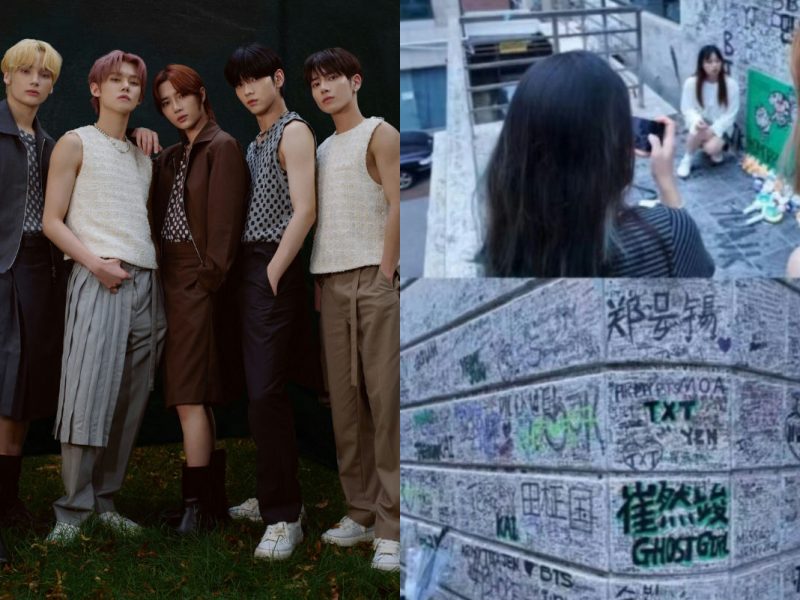 BTS ARMY TXT MOA graffiti controversypeople' '' '' '' '' 'group' 'fans' 'graffiti' 'wall.