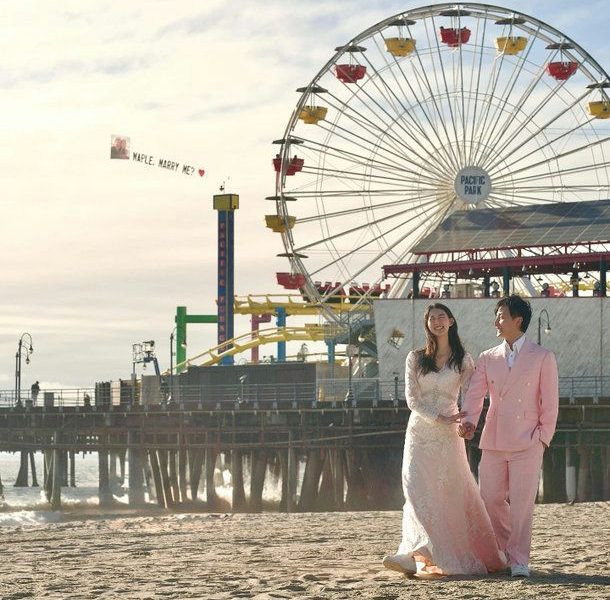 JMS survivor Maple bookpeople' 'couple' 'beach' 'ferris' 'heel' 'proposal.