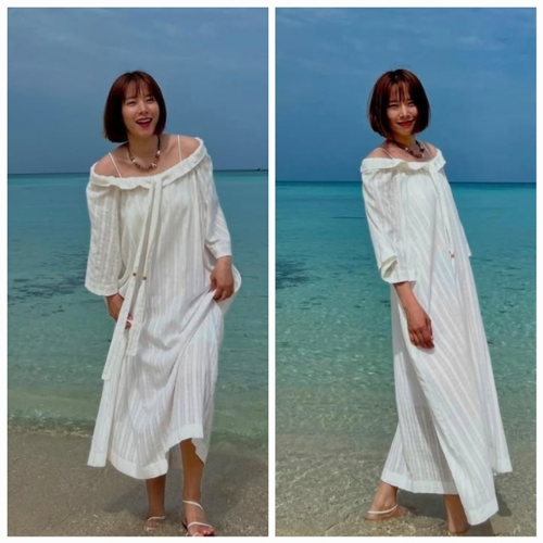 Jo Yoon Hee mature parenting after divorcepeople' 'woman' 'beach' 'dress' 'smiling.