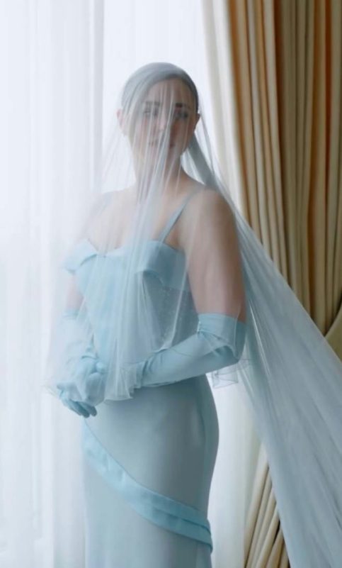Chloë Grace Moretz Kate Harrison weddingperson' 'gown' 'gloves' 'veil' 'curtain.