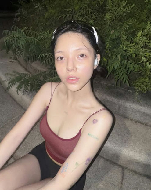 AOA Jimin health concernpeople' 'woman' 'tattoo' 'tank' 'top' 'headband.