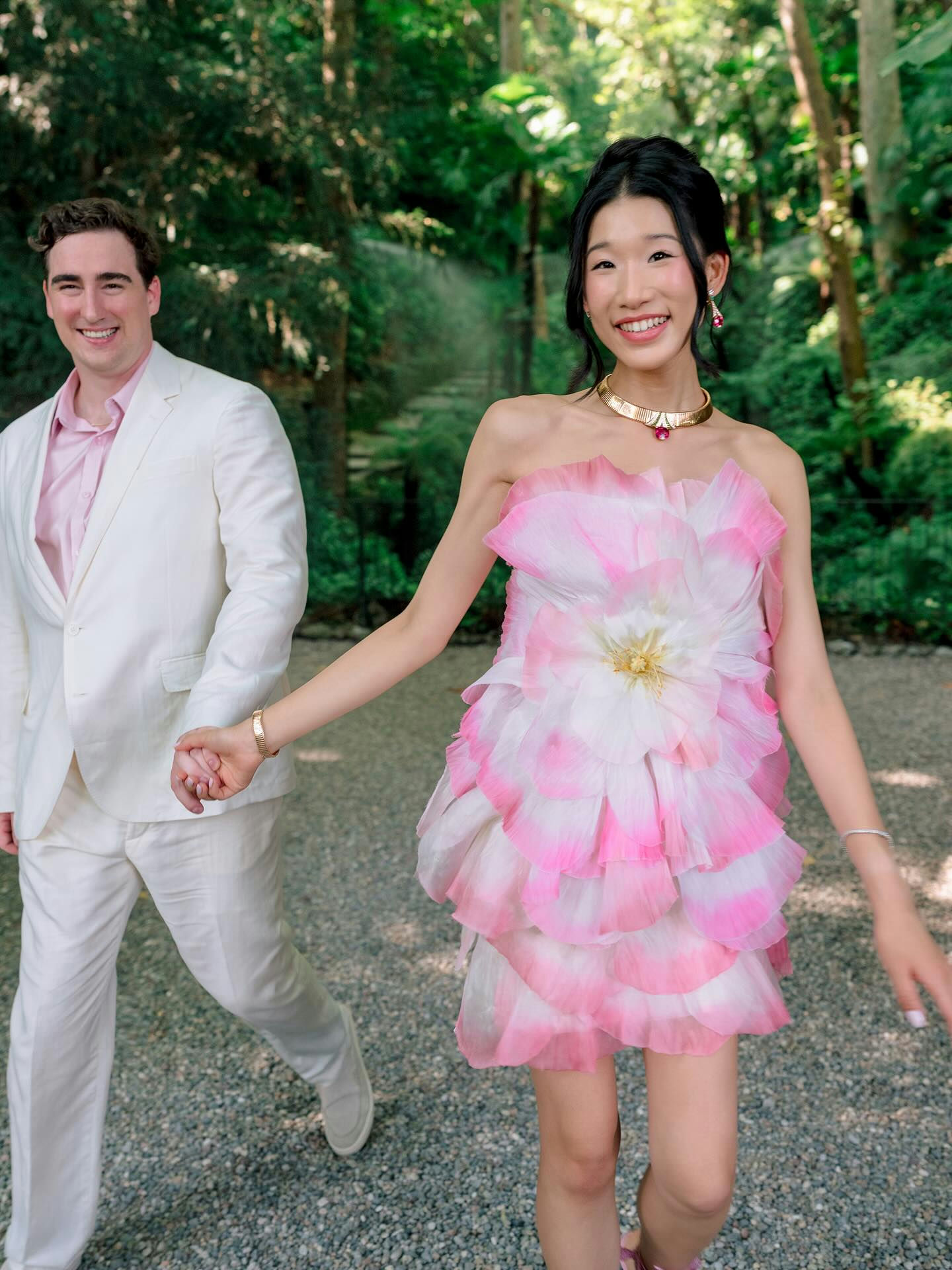 Becca Bloom Vogue wedding controversypeople' 'couple' 'garden' 'pink' 'dress' 'holding' 'hands.