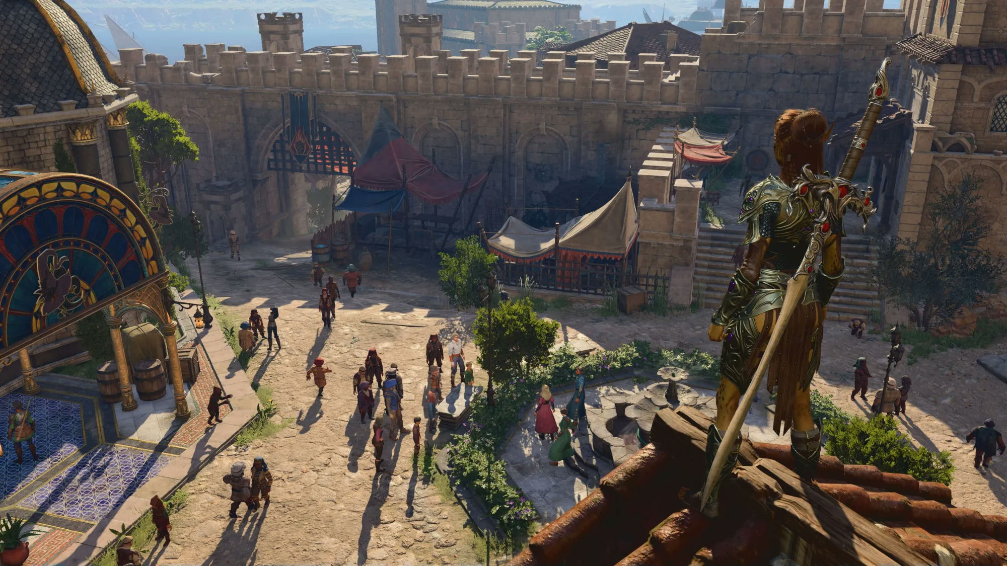 Baldur's Gate 3 Steam salepeople' 'sword' 'armor' 'village' 'market.