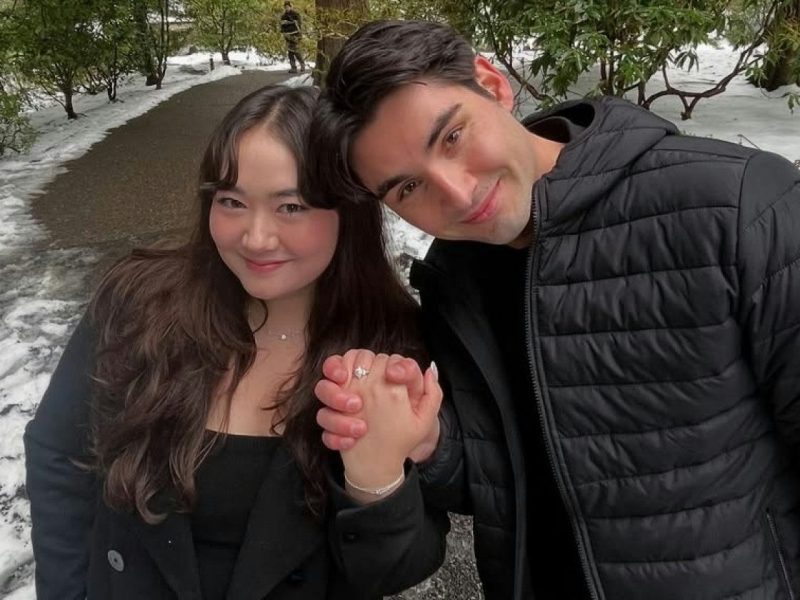 Kyla PRISTIN body shamingpeople' 'couple' 'engagement' 'snow' 'outdoors.