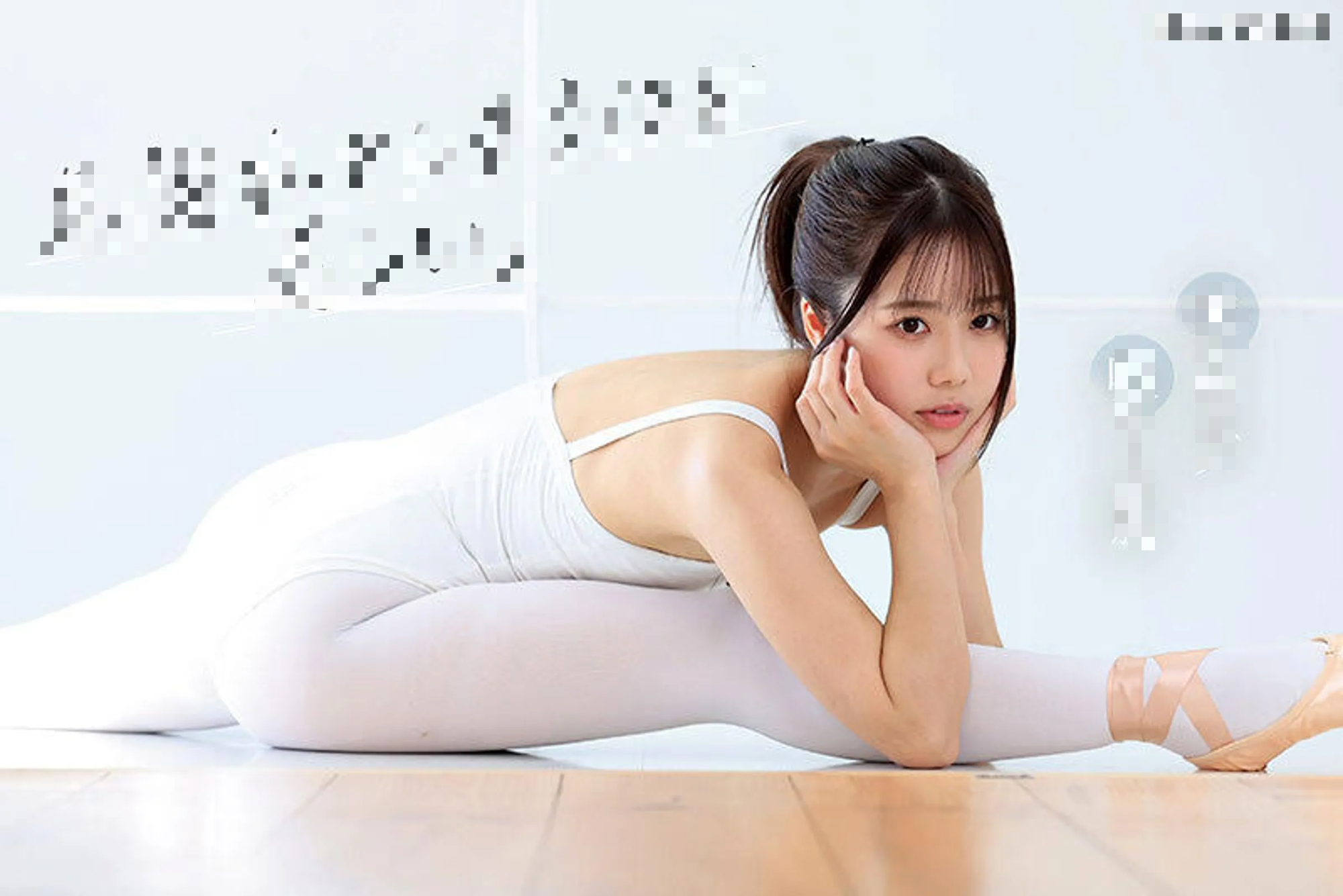 Shirakumo Kurumi Yua Mikamiwoman' 'stretching' 'leotard' 'ballet' 'shoes' 'ponytail.