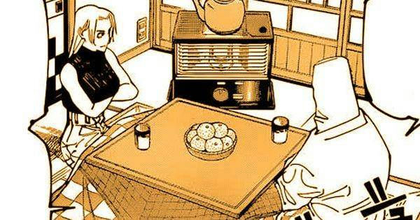 Tengen alien theory Jujutsu Kaisenpeople' 'kotatsu' 'heater' 'oranges' 'glasses.