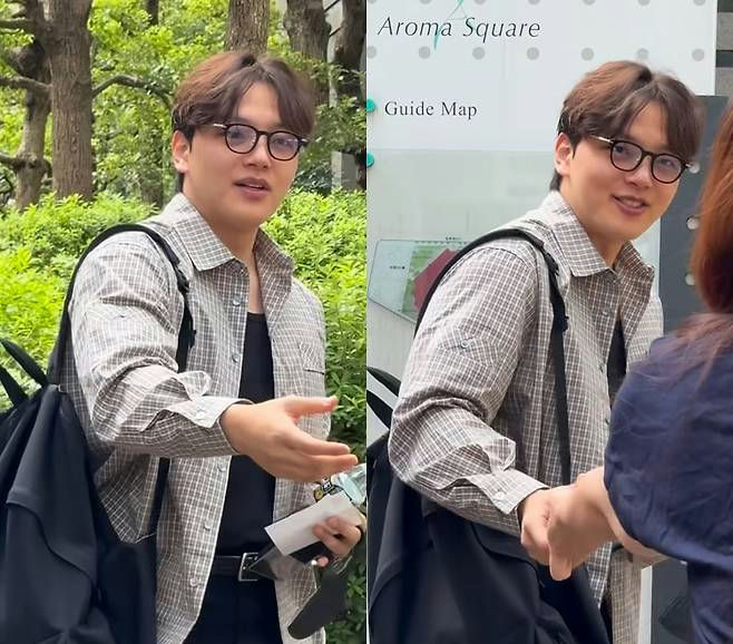 Yeo Jin Goo recent appearancepeople' 'man' 'glasses' 'plaid' 'shirt' 'backpack.