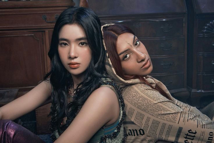 KATSEYE apology to Yunjintwo' 'sitting' 'serious' 'fashion' 'indoors.