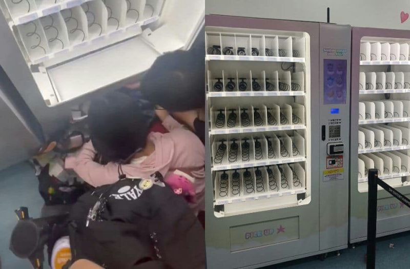 K-pop merchandise buying limitspeople' 'vending' 'machine' 'empty' 'selection' 'items.