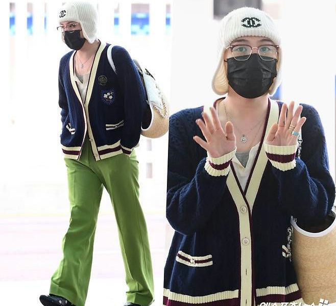 G-Dragon grandma-core airport fashionpeople' 'solo' 'winterhat' 'stylish' 'cardigan.