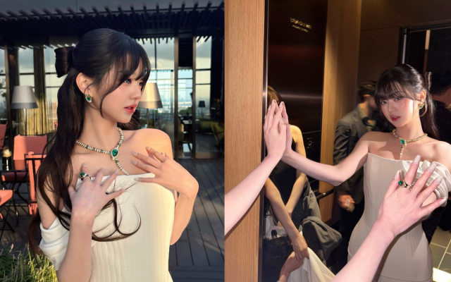 Jang Won-young Kim Ji-won Bulgari eventwoman' 'jewellery' 'dress' 'indoors' 'elegance.
