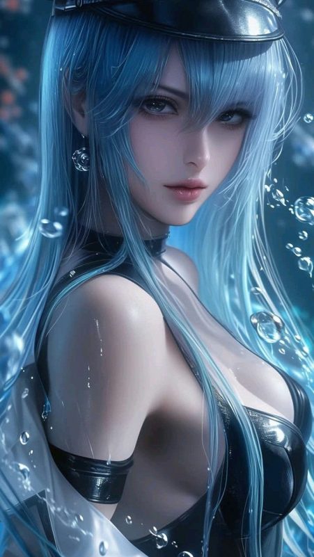 AI Esdeath Akame Ga Killperson' 'anime' 'bluehair' 'water' 'leather.