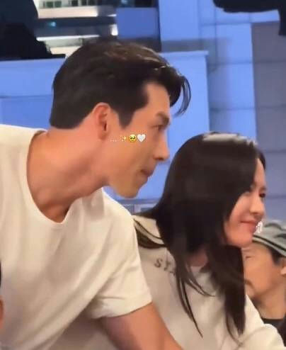 Hyun Bin Son Ye-jin couple premierepeople' '' 'yun' 'in' '' 'on' 'e' 'in' 'casual' 'white' 'smiling.