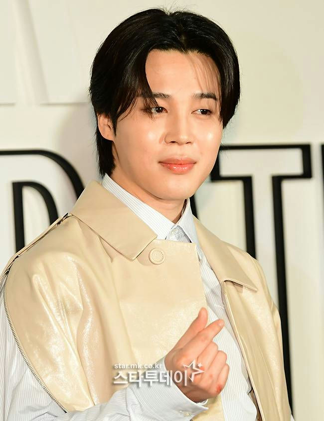 BTS Jimin scholarship donationperson' '' 'imin' 'cream' 'jacket' 'dark' 'hair' 'finger' 'heart.