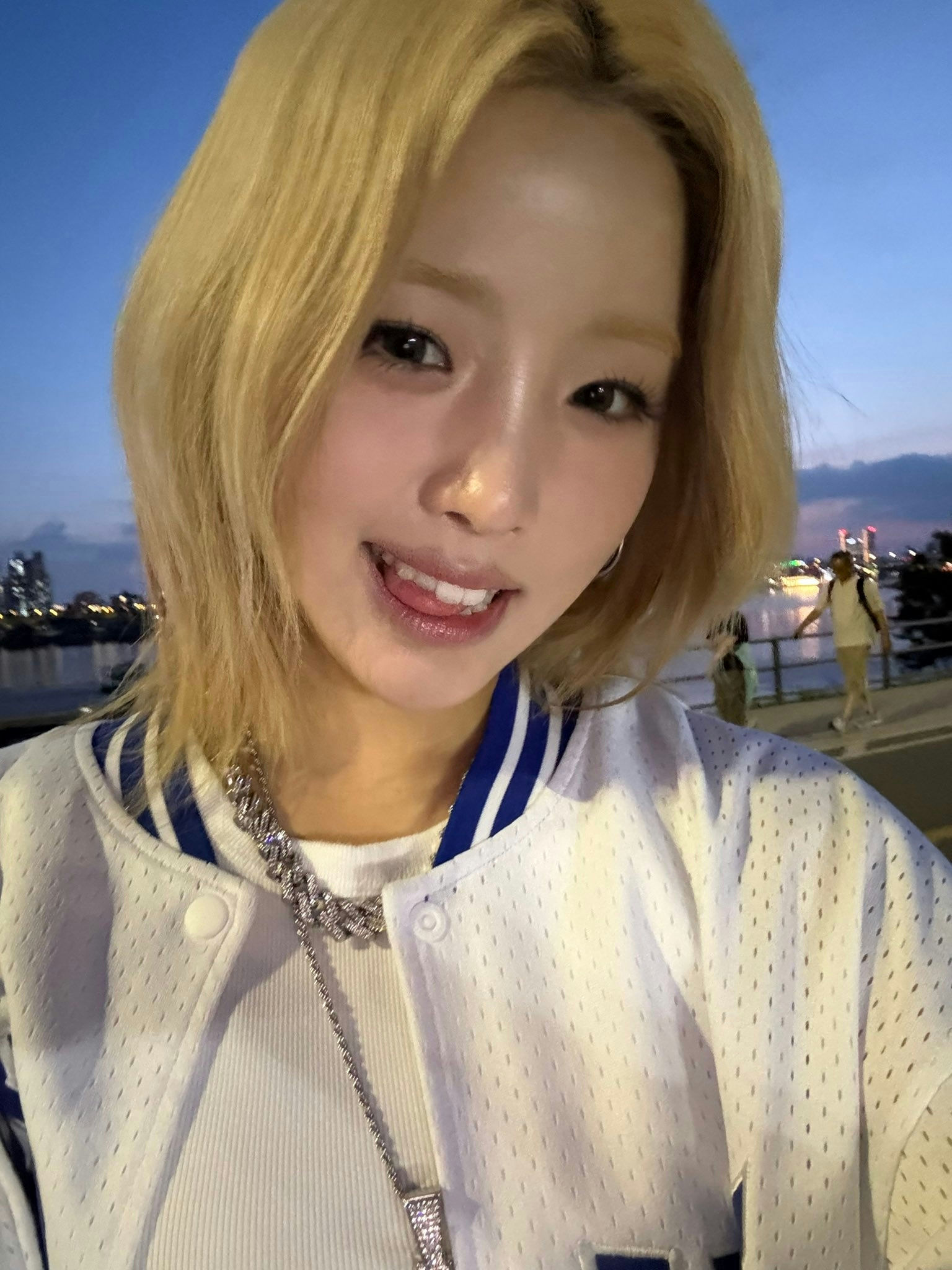 Sunhye Show Me The Money 12 auditionpeople' 'smiling' 'blonde' 'hair' 'chain' 'jacket.