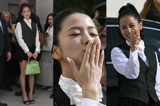 Jisoo Dior Paris Fashion Week princess dresspeople' 'women' 'collage' 'fashion' 'hand' 'gesture.