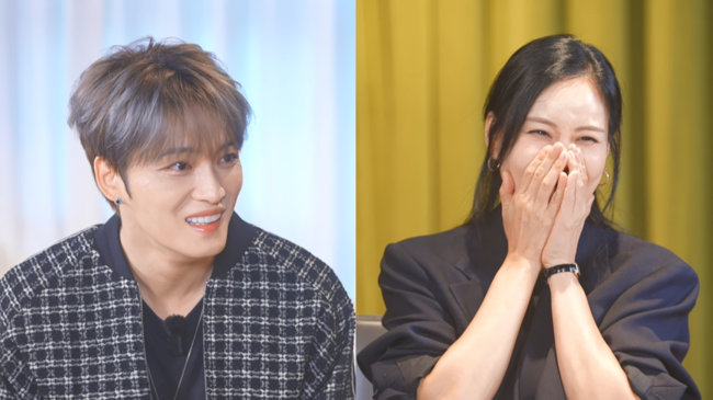 Kim Jaejoong female celebrity approaches' '' 'laughing' 'portrait' 'suit' 'blazer.