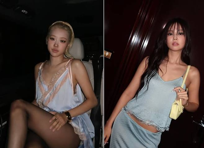 BLACKPINK Jennie Rosé lingerie fashionpeople' '' 'wo' 'pajamas' 'posing' 'jewelry.