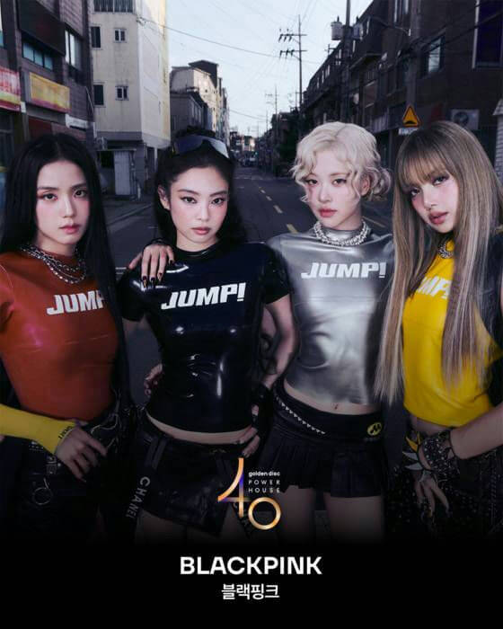 people-BLACKPINK members-A-street background-A-latex/shiny tops-B-casual yet edgy fashion-C-Golden Disc Awards 40th Power House promotion