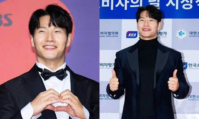 people-Kim Jong Kook-male-celebrity-Korean-smiling-making heart gesture-thumbs up