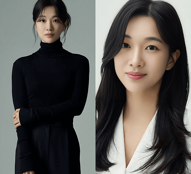 people-two Asian women-A-split image-B-one in black turtleneck-C-one in white blazer