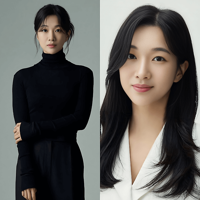 people-two Asian women-A-split image-B-one in black turtleneck-C-one in white blazer