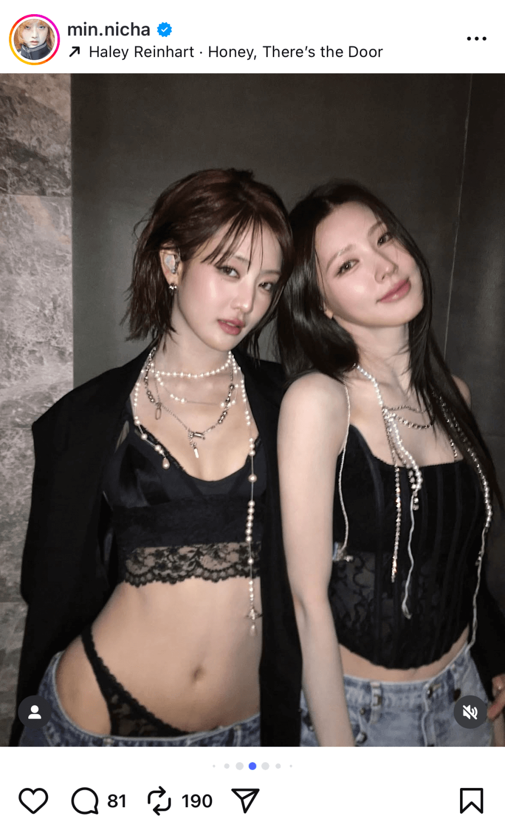 people-two women-A-fashion-A-pearl necklaces-B-low-rise jeans-C-lace tops