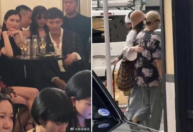 people-man in suit at table-woman in black dress at table-person holding woman's arm outdoors-man in patterned shirt outdoors