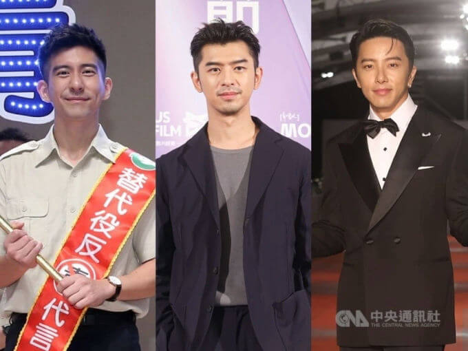 people-three men side-by-side-A-Taiwanese celebrities-B-formal attire vs casual attire-C-CNA logo visible