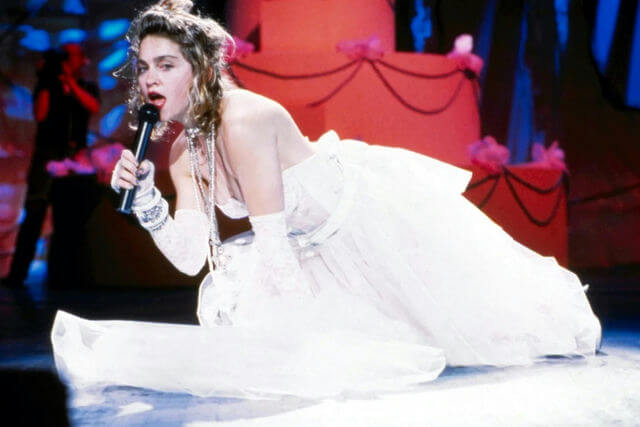 people-Madonna-A-singer-A-kneeling-A-white-dress-B-microphone-B-lace-gloves-C-stage-performance