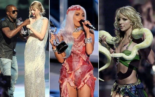 people-Kanye West and Taylor Swift-VMA interruption-Lady Gaga-meat dress-Britney Spears-snake performance