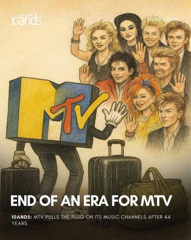 people-Madonna-Michael Jackson-Cyndi Lauper-Duran Duran members-MTV logo-leaving-luggage-farewell