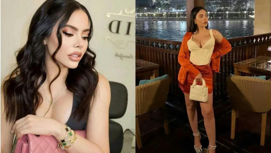 people-woman-A-long dark hair-B-glamorous makeup-C-orange and white outfit