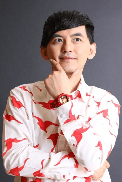 people-A-man-A-thinking pose-A-red and white patterned shirt-A-red digital watch-B-dark background