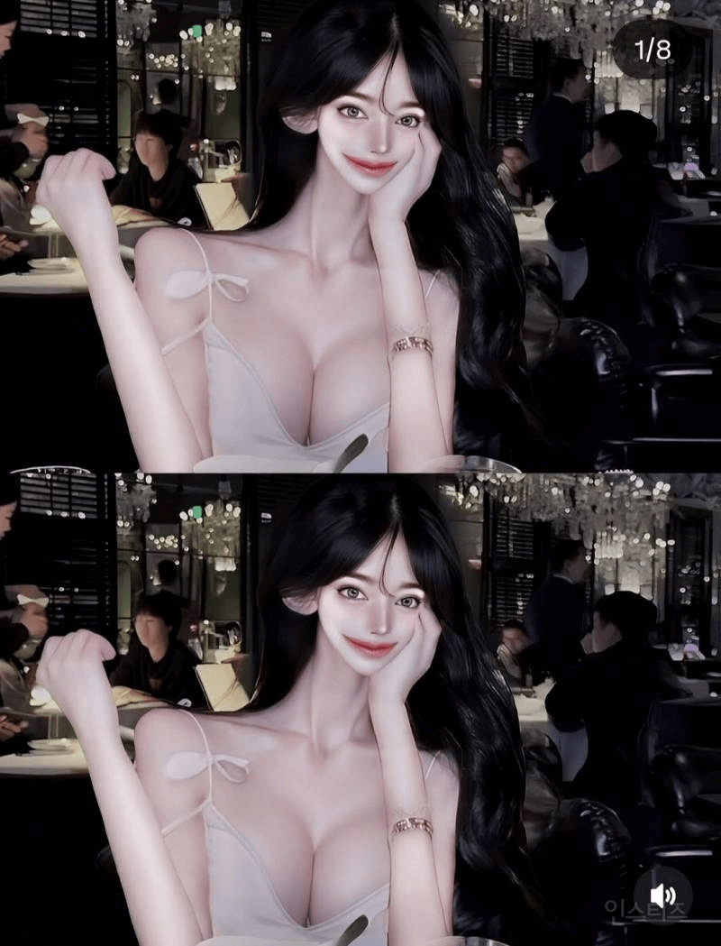people-woman-white dress-seated at table-long black hair-digital art/heavy filter