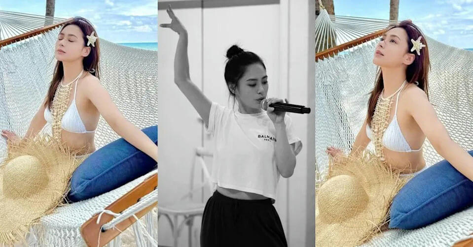 people-woman-A-beachwear-B-singing-C-collage