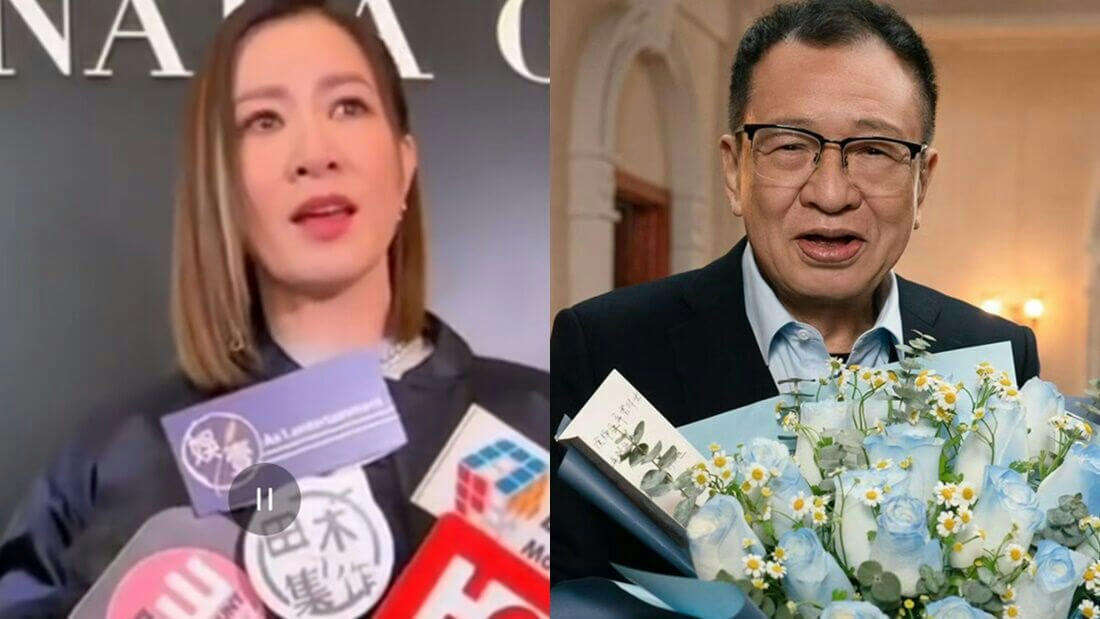 people-Woman being interviewed by reporters-A-Blonde hair-B-Man holding flowers-C-Blue and white roses