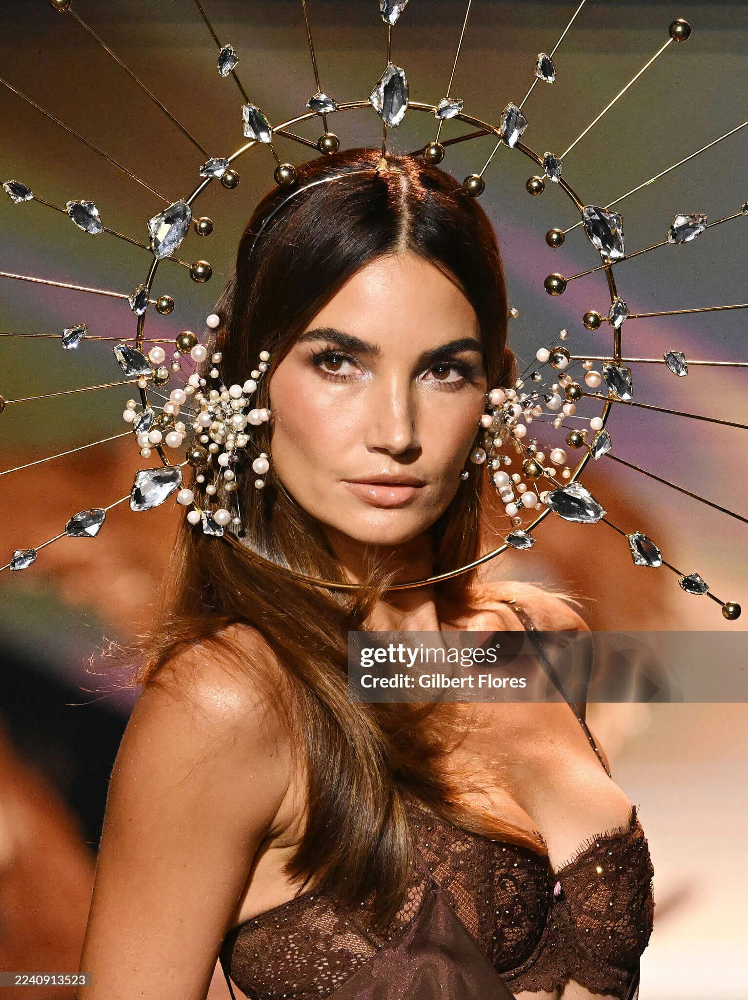 people-model-A-headpiece-A-jeweled-A-lace bra-A-fashion show