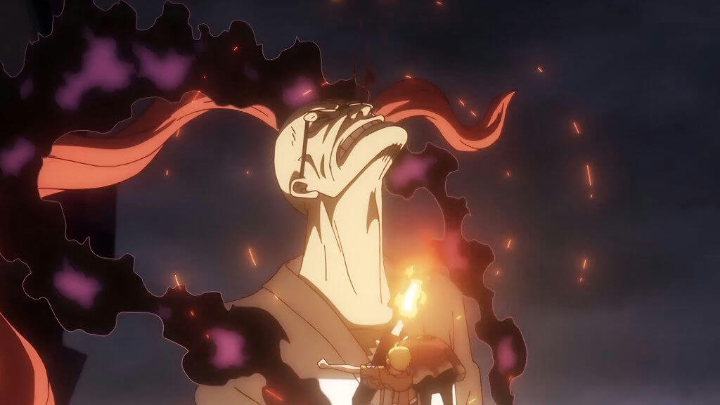 people-anime character-A-screaming-A-supernatural effect-B-fire-B-dark aura-C-male