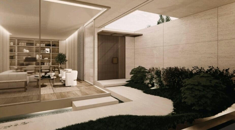 architecture-A-modern-A-entrance-A-courtyard-A-library