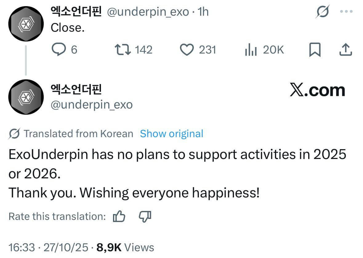 people-EXO fan account-A-announcement-A-end of support-B-no plans for 2025/2026-C