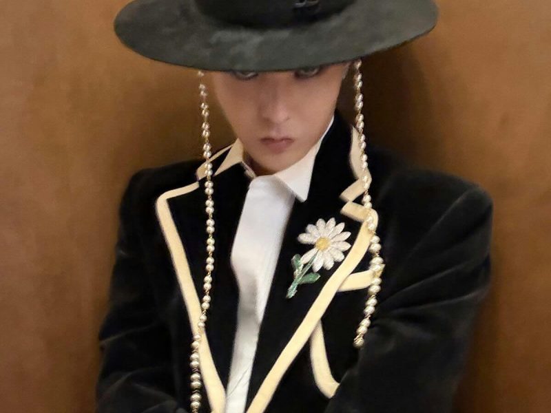 people-1-person-A-man-B-fashion-C-black hat-D-pearl chains-E-daisy brooch